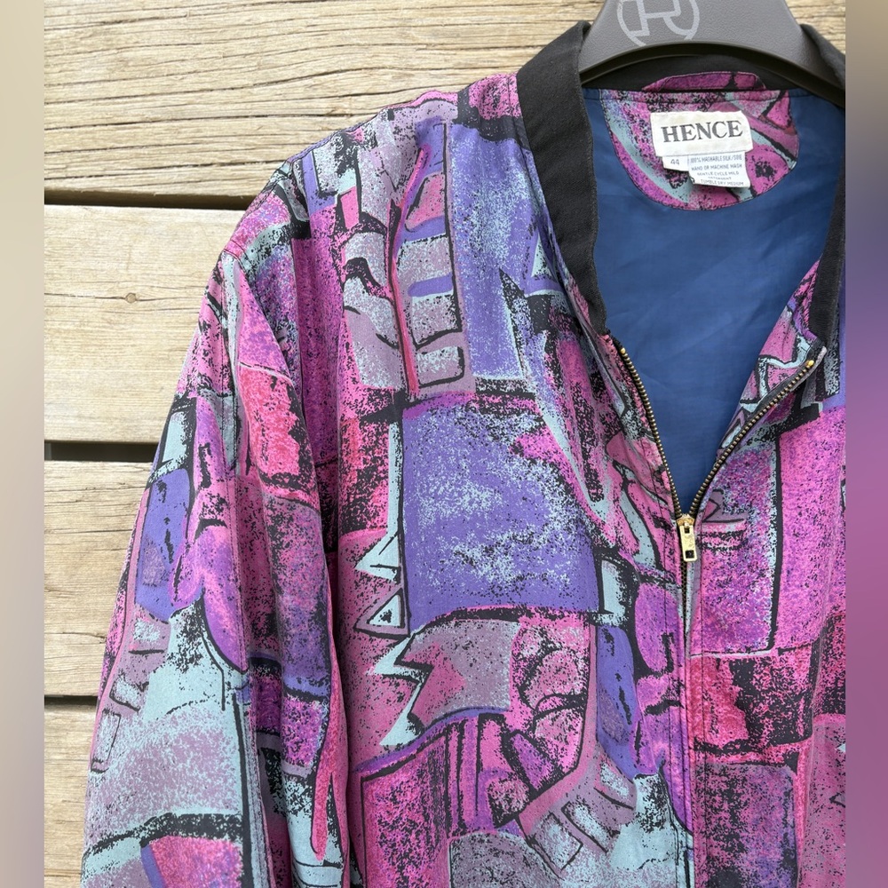 Vintage Hence Abstract Silk Bomber Jacket - Picture 9 of 16